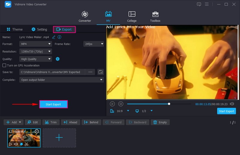 Wechsle zur Export-Option