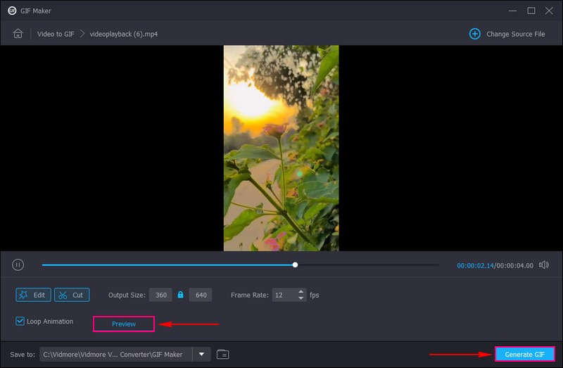 Klicke auf Generate GIF