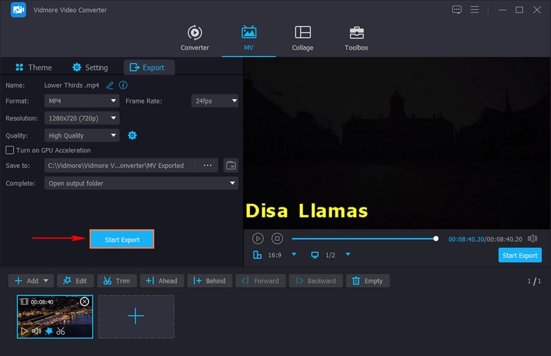 Klicken Sie auf die Schaltfläche „Start Export“