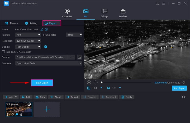 Wechsle zur Option „Exportieren“