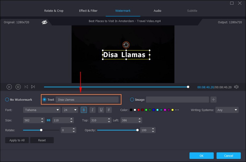 Setzen Sie einen Punkt neben die Text-Option
