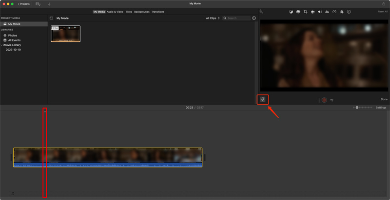 Position zum Aufnehmen eines Voiceovers in iMovie