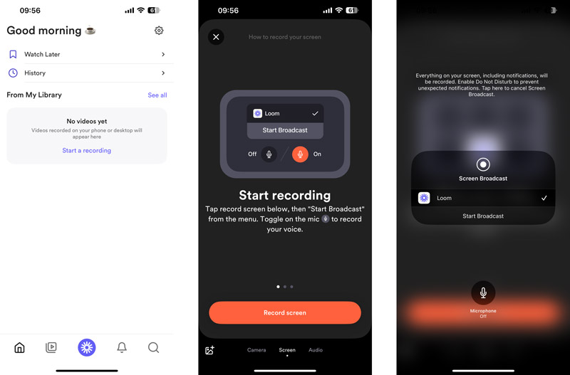Bildschirm auf dem iPhone mit Loom aufnehmen