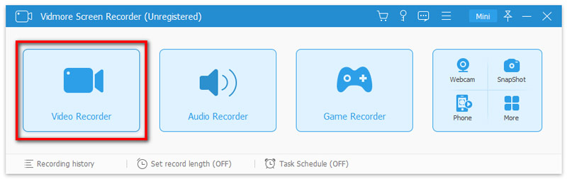 Videorecorder in Vidmore Screen Recorder auswählen