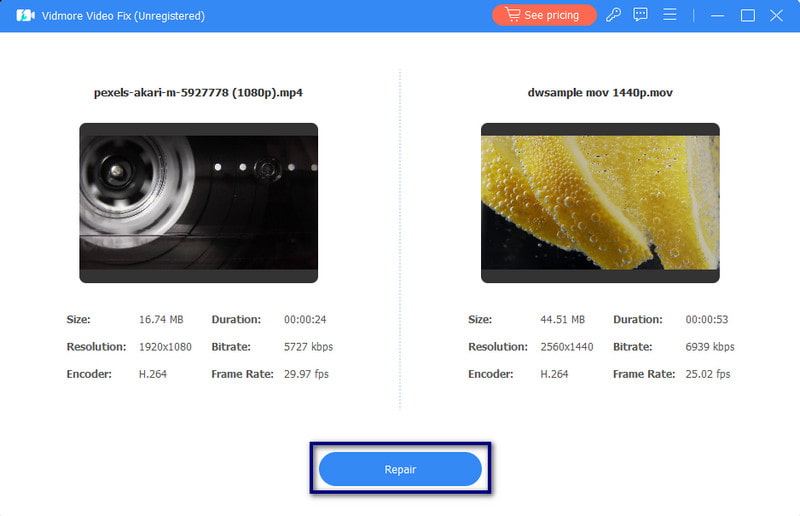 Auf die Schaltfläche „Repair“ klicken