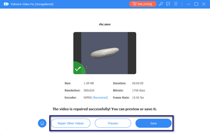 Weitere reparieren, Vorschau oder Speichern