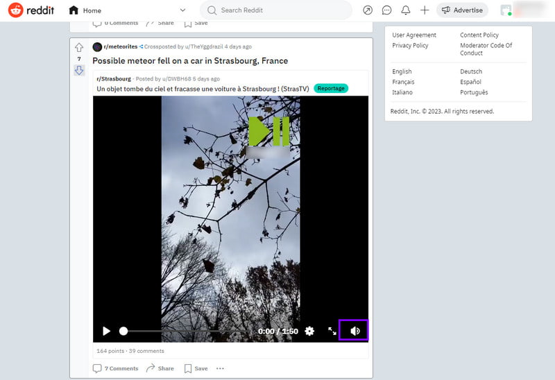 Video auf Reddit stummschalten aufheben