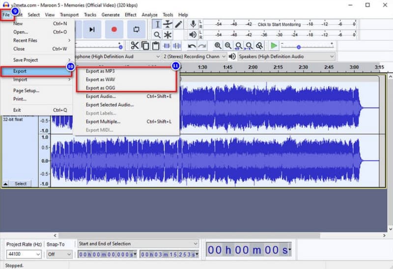 Audacity Datei Export Audio komprimieren Audacity 