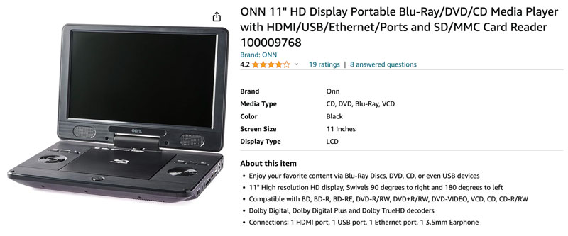 Onn tragbarer Blu-ray-Player