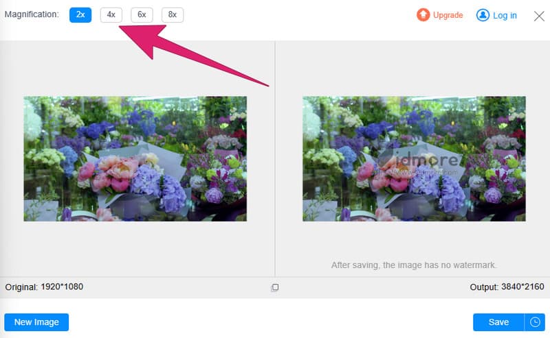 Bild online auf 4K hochskalieren einstellen