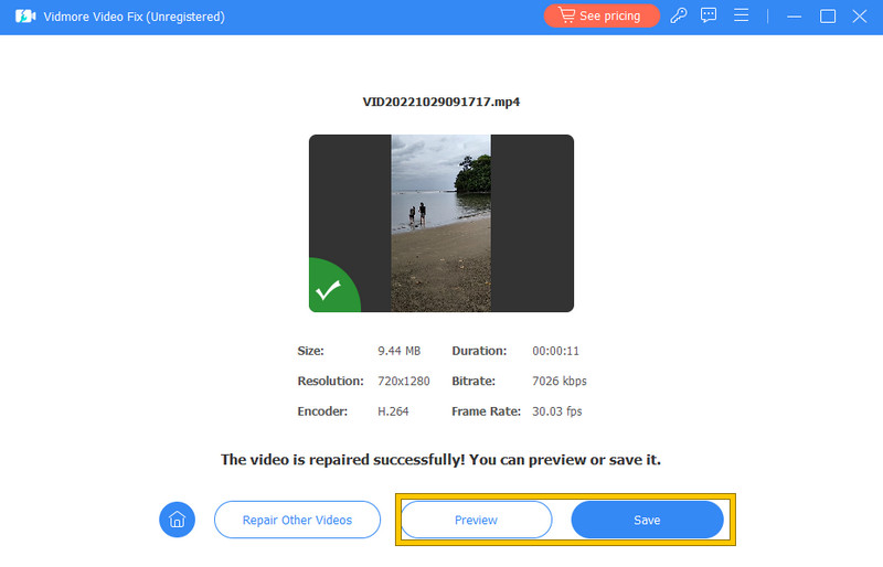 Video‑Reparaturtool Speichern