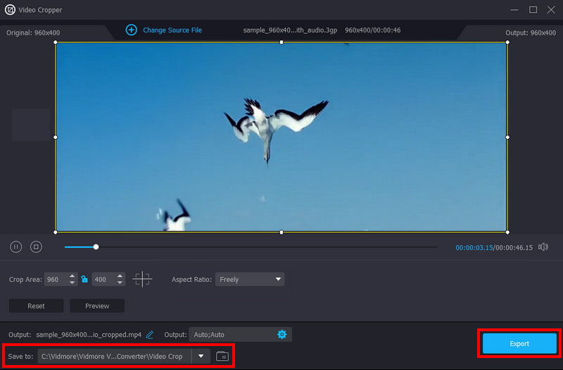 Vidmore Video Cropper – Export