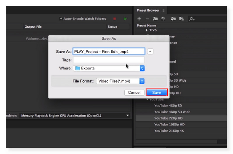 Adobe Encoder Datei speichern