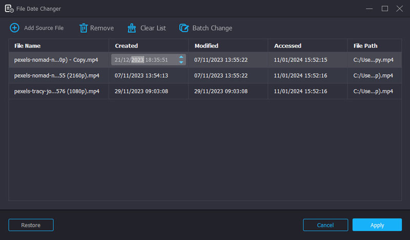 Neues Dateidatum festlegen