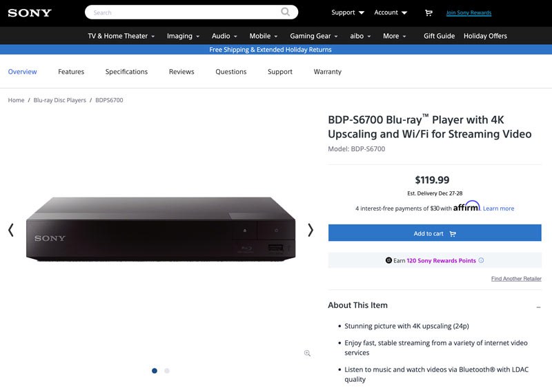 Sony HDMI-DVD-Player BDPS6700