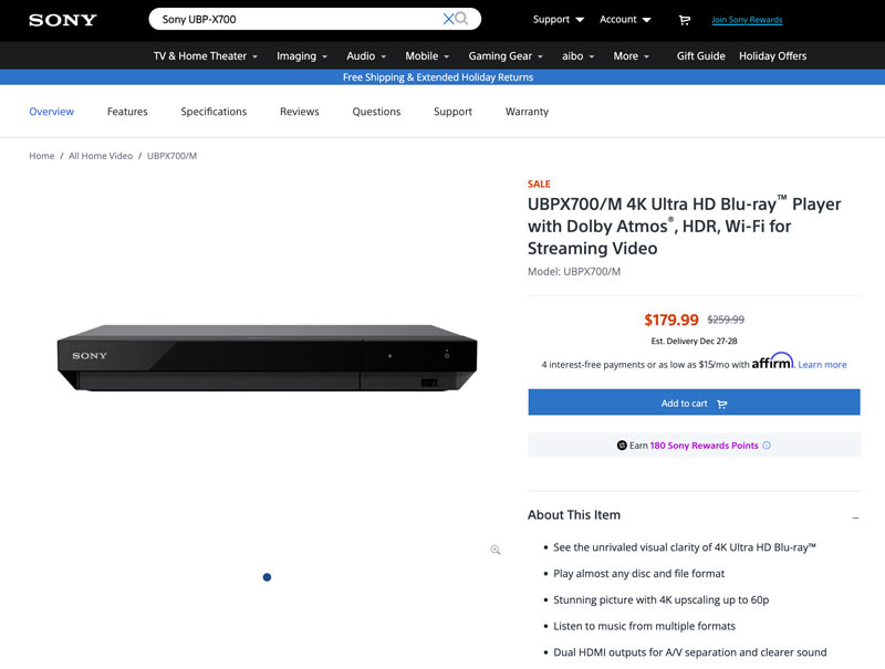 Sony HDMI-DVD-Player UBPX700