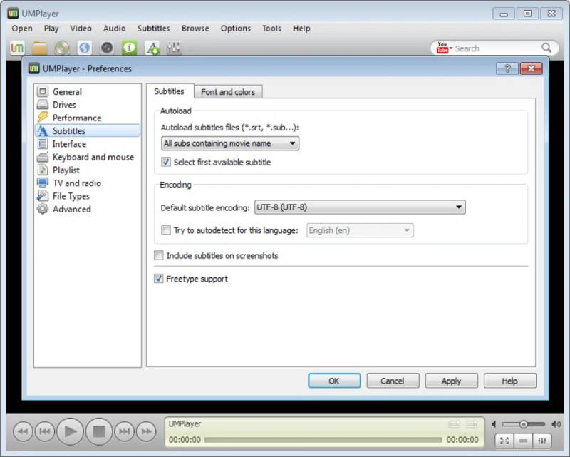 UMPlayer-Einstellungsfenster