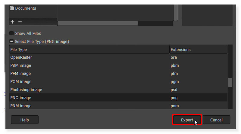 GIMP PNG-Dateien exportieren