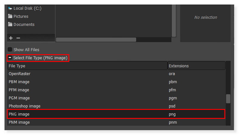 GIMP Ausgabeformat festlegen