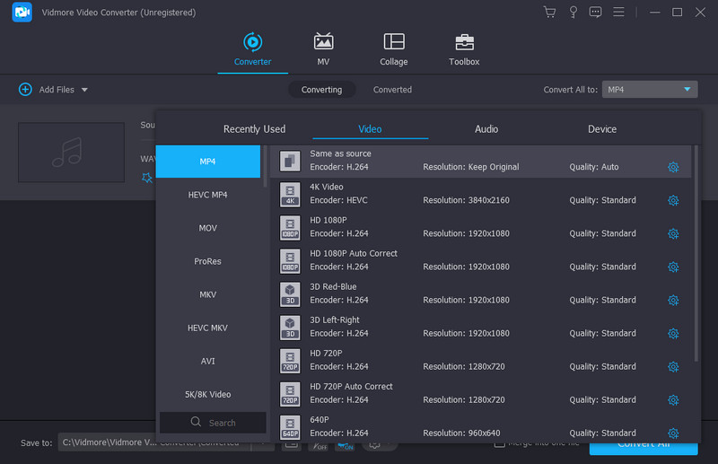 Vidmore „Alles zu Audio konvertieren“