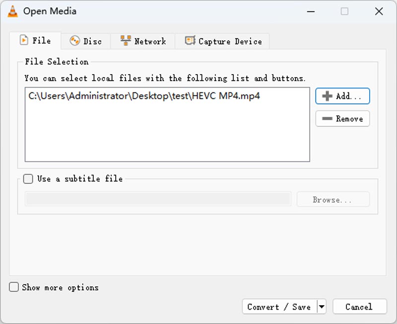 VLC Datei hinzufügen