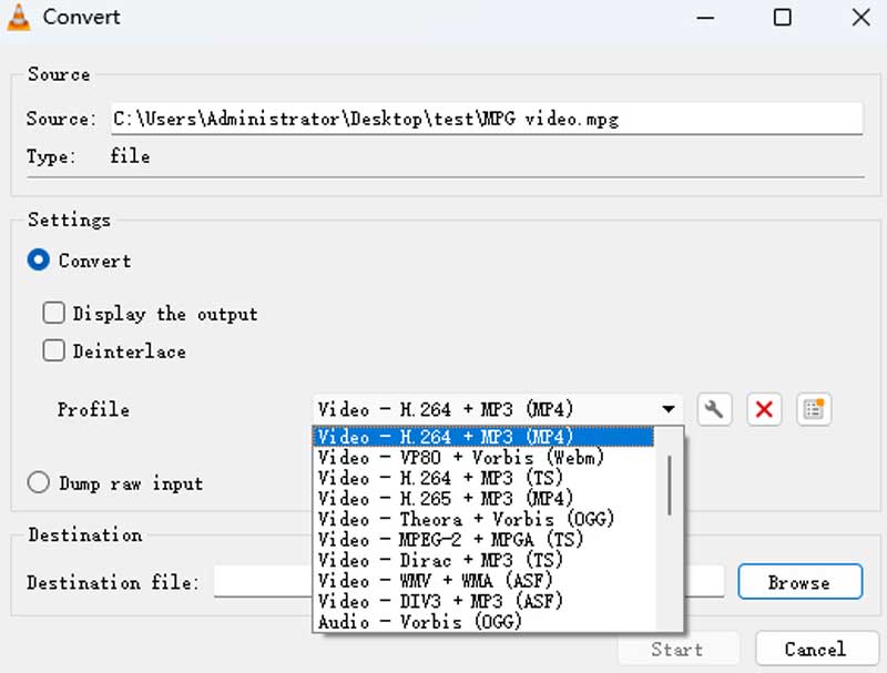 In VLC MP4 auswählen