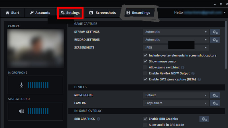XSplit‑Review Einstellungen