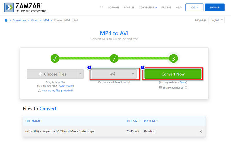 Zamzar in AVI konvertieren
