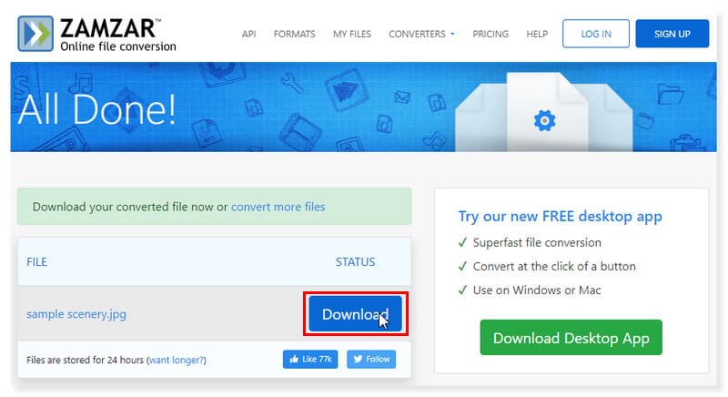 Zamzar neue Datei herunterladen