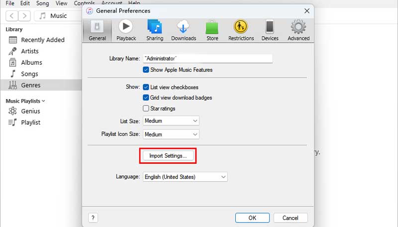 Klicken Sie auf „Importeinstellungen“
