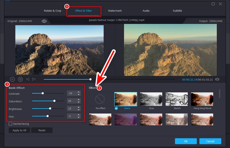 Bereich „Effekt und Filter“
