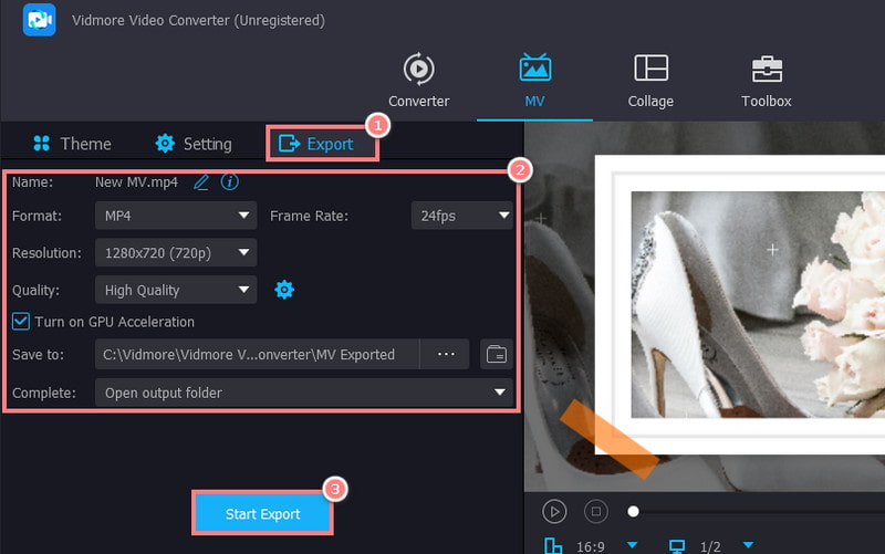 Die Hochzeits‑Diashow exportieren