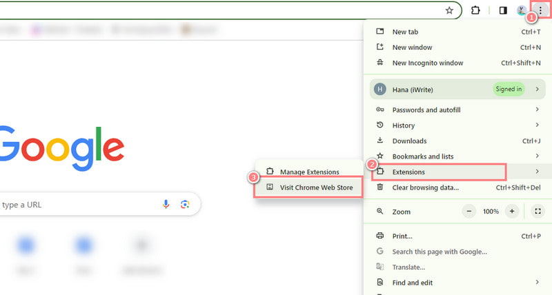 Zum Chrome Web Store gehen