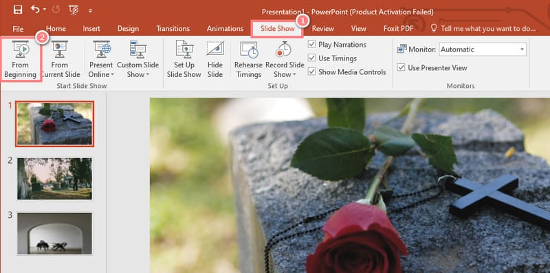 Zur Registerkarte „Bildschirmpräsentation“ wechseln