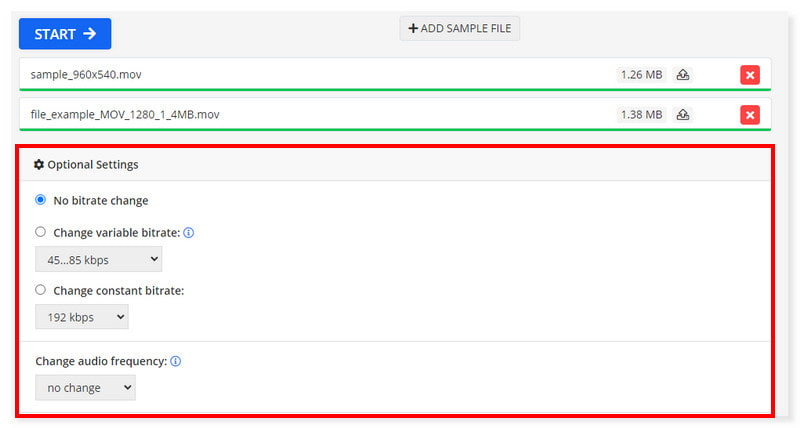 Online Convert: Optionale Einstellungen
