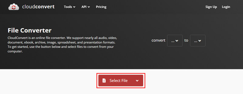 Datei auf Cloudconvert auswählen