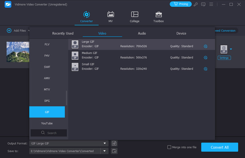 GIF als Exportformat wählen