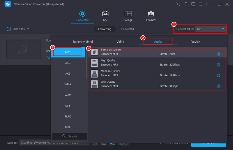 MP3-Format auswählen