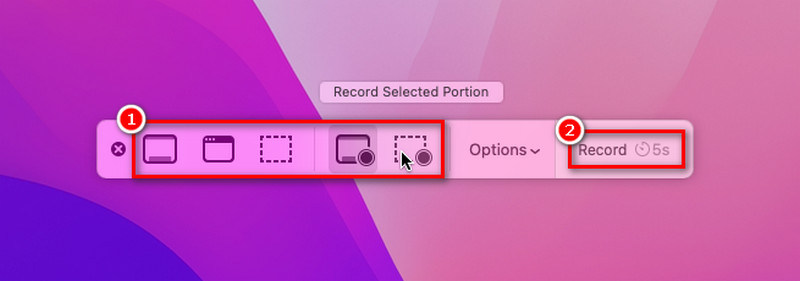 Auswählen, welcher Bereich aufgenommen werden soll