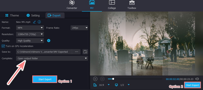 Export starten‑Option