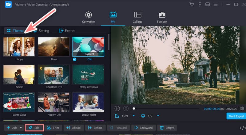 Theme wählen und bearbeiten