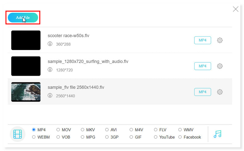 Vidmore Kostenloser FLV Dateien hinzufügen