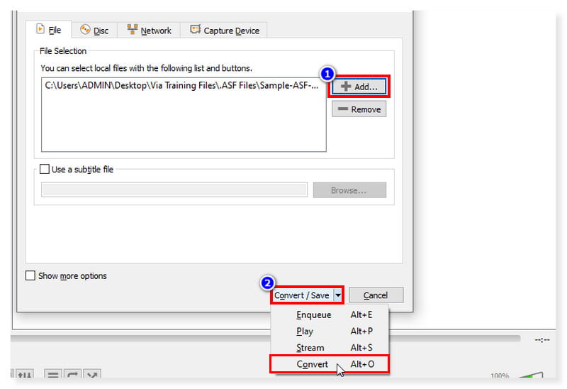 VLC ASF-Dateien auswählen