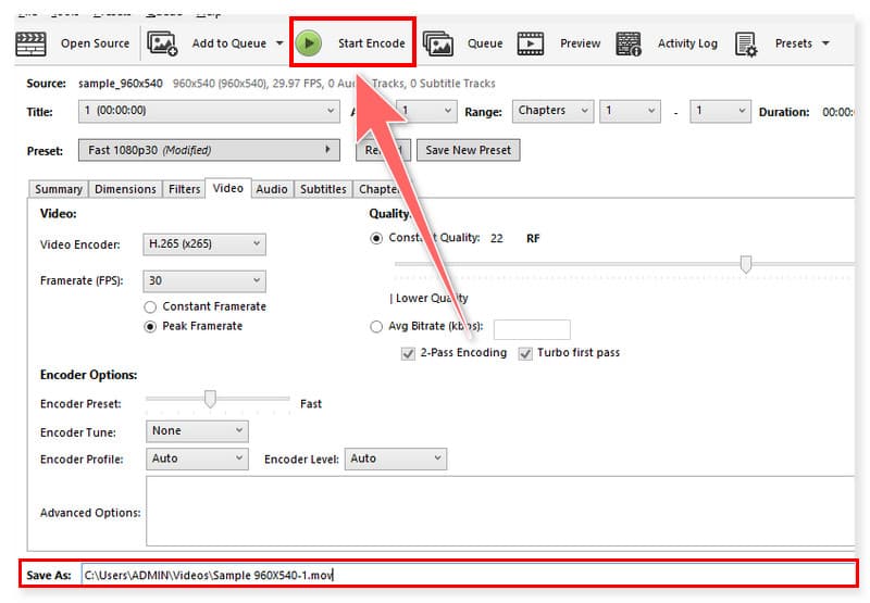 HandBrake: Kodierung in MOV starten