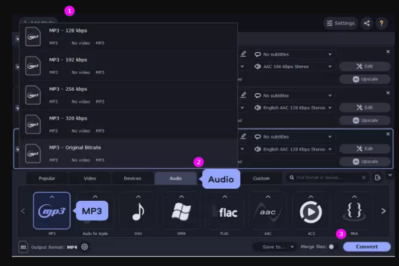 MP4 MP3 Movavi Dateien konvertieren