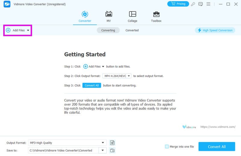 MP4 MP3 Vidmore Dateien hinzufügen