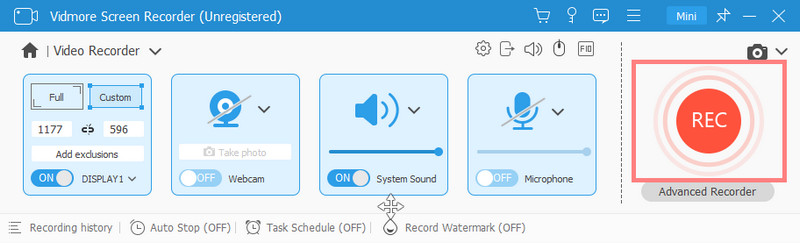 REC-Schaltfläche zum Starten der Aufnahme