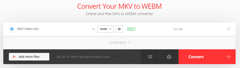 WebM in Convertio auswählen