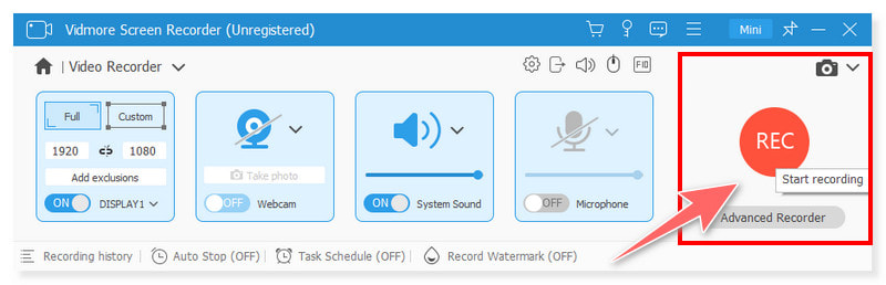 Vidmore: Bildschirmaufnahme starten