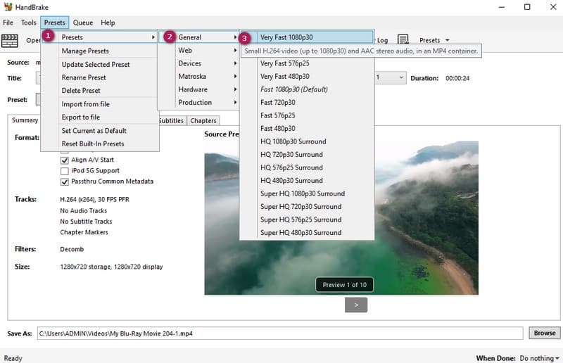 WebM zu MP4 HandBrake Voreinstellungen
